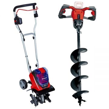 Einhell  GE-CR 30 Li + GE-EA 18/150 Li BL PXC - Sapatoare fara acumulatori si incarcator Li-Ion 18 V - Ah 300 mm + Foreza de pamant 150  mm
