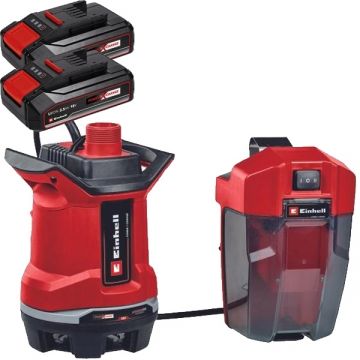 Einhell  GE-DP 18/25 Li PXC + Twinpack CB - Pompa de apa murdara 5 m 7500 l/h carcasa plastic + Set 2 acumulatori Li-Ion 18 V 2.5 Ah
