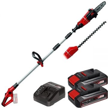 Einhell  GE-HC 18 Li T PXC + Twinpack CB + 4514095 - Drujba 20 cm 3.76 m/s accesorii + Set 2 acumulatori si incarcator Li-Ion 18 V 2.5 Ah
