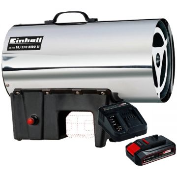Einhell  GE-HG 18/370 Niro Li PXC + Starter Kit - Tun de caldura 37 kW 1000 m3/h + Set 1 acumulator si incarcator Li-Ion 18 V 2.5 Ah