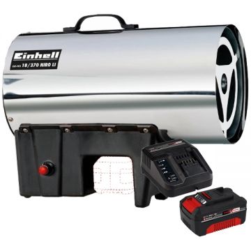 Einhell  GE-HG 18/370 Niro Li PXC + Starter Kit - Tun de caldura 37 kW 1000 m3/h + Set 1 acumulator si incarcator Li-Ion 18 V 4 Ah