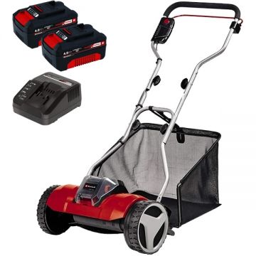 Einhell  GE-HM 18/38 PXC + Twinpack + 4514095 - Masina de tuns iarba 38 cm 45 l + Set 2 acumulatori si incarcator Li-Ion 18 V 4 Ah