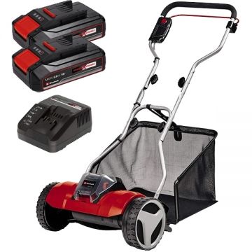 Einhell  GE-HM 18/38 PXC + Twinpack CB + 4514095 - Masina de tuns iarba 38 cm 45 l + Set 2 acumulatori si incarcator Li-Ion 18 V 2.5 Ah