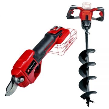 Einhell  GE-LS 18 Li + GE-EA 18/150 Li BL PXC - Foarfeca de gradina pentru crengi fara acumulatori si incarcator Li-Ion 18 V - Ah 28 mm + Foreza de pamant 150  mm