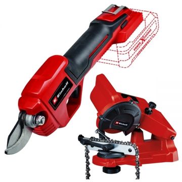 Einhell  GE-LS 18 Li PXC + GC-CS 85 E - Foarfeca de gradina fara acumulatori si incarcator Li-Ion 18 V - Ah 28 mm + Masina de ascutit lanturi 85 W 108x23x3.2 mm