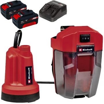 Einhell  GE-SP 18 LL Li PXC + Twinpack + 4514095 - Pompa pentru apa curata 0.8 bar 4 m + Set 2 acumulatori si incarcator Li-Ion 18 V 4 Ah