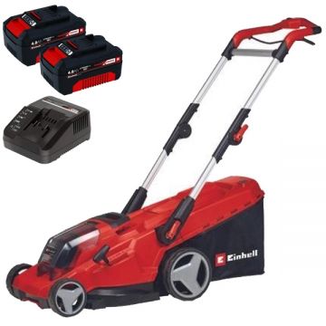 Einhell  GP-CM 36/41 Li PXC + Twinpack + 4514095 - Masina de tuns iarba 41 cm 50 l + Set 2 acumulatori si incarcator Li-Ion 18 V 4 Ah