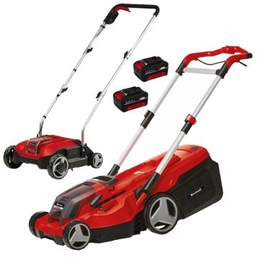 Einhell  RASARRO 36/38 + GE-SC 35/1 Li PXC - Masina de tuns iarba cu 2 acumulatori Li-Ion 18 V 4 Ah 38 cm 45 l + Scarificator 35 cm