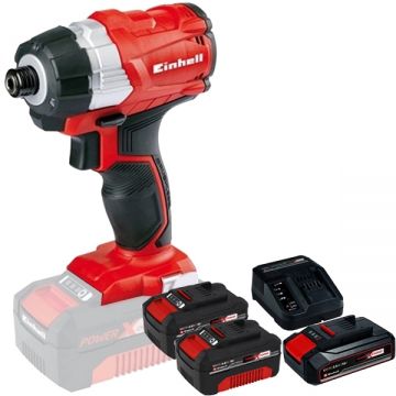 Einhell  TE-CI 18 Li PXC + Starter Kit + Twinpack - Masina de insurubat cu impact 180 Nm + Set 1 acumulator si incarcator Li-Ion 18 V 2.5 Ah + Set 2 acumulatori Li-Ion 18 V 4 Ah