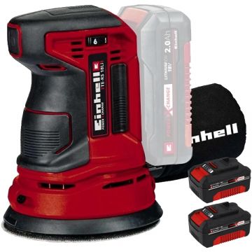 Einhell  TE-RS 18 Li PXC + Twinpack - Slefuitor cu excentric 125 mm + Set 2 acumulatori Li-Ion 18 V 4 Ah