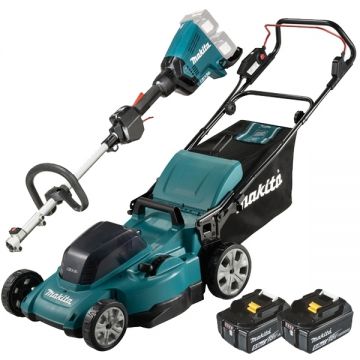 Makita  DLM480CT2 + DUX60Z - Masina de tuns iarba cu 2 acumulatori Li-Ion 18 V 5 Ah 48 cm 62 l + Masina multifunctionala