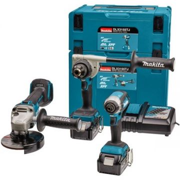 Makita DTD153Z + DDF486Z + DGA504Z  Masina de insurubat cu impact 170 Nm M5-M16 + Masina de gaurit si insurubat 130 Nm + Polizor unghiular 125 mm + 2 acumulatori Li-Ion 18 V 5 Ah 2 valize speciale Makpac