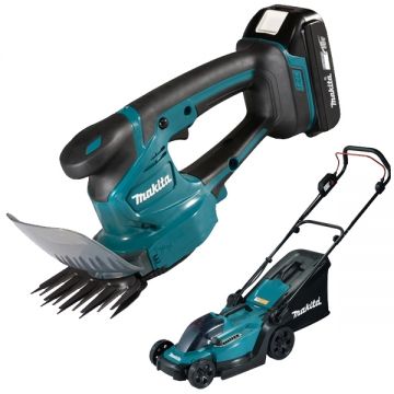 Makita  DUM111SYX + DLM330Z - Masina de tuns gard viu cu 1 acumulator Li-Ion 18 V 1.5 Ah 20 cm + Masina de tuns iarba 33 cm 30 l