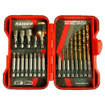Raider  157797 - Set accesorii insurubare si burghie metal 20 bucati