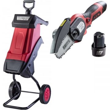 Raider  RD-ESH01 + RD-GP21 SET - Tocator de crengi 2400 W 40 mm monofazat + Mini fierastrau cu 2 acumulatori Li-Ion 12 V 2 Ah 10 cm