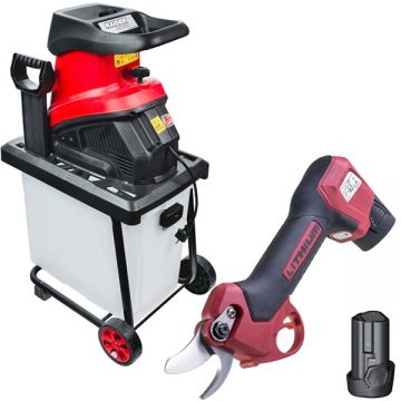 Raider  RD-PSH01 + RD-ESH03 - Foarfeca de gradina cu 2 acumulatori Li-Ion 12 V 2 Ah 25 mm + Tocator de crengi 2500 W 45 mm monofazat