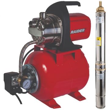 Raider  RD-WP1200J + RD-WP71 - Hidrofor 1200 W 7 m 24 l 64 l/min carcasa fonta monofazat + Pompa submersibila de mare adancime 750 W 73 m 90 l/min monofazata