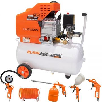 Ruris  AirPower 2400PLUS - Compresor cu ulei 1500 W 24 l 180 l/min 8 bar accesorii