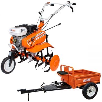 Ruris  DAC 6000 K + 450S - Motosapa General Engine - 7 CP 560-830 mm 3 viteze (2 inainte + 1 inapoi) benzina fara plumb + Remorca basculare manuala