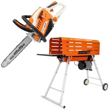 Ruris  DL700 + RM420 - Despicator busteni 2200 W 50-250 mm orizontal + Drujba cu motor pe benzina 2.8 CP 40 cm 45.4 cm3