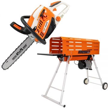 Ruris  DL700 + RM450 - Despicator busteni 2200 W 50-250 mm orizontal + Drujba cu motor pe benzina 3 CP 40 cm 45.4 cm3