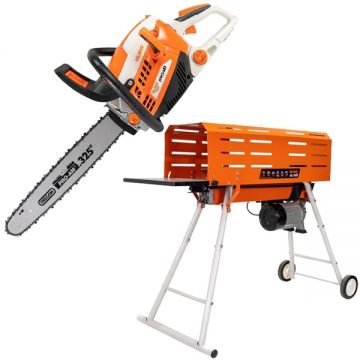 Ruris  DL700 + RM540 - Despicator busteni 2200 W 50-250 mm orizontal + Drujba cu motor pe benzina 3.6 CP 50 cm 54.3 cm3
