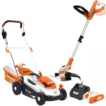 Ruris  RXI3324e + 2024e + Alfa UP 2424e - Masina de tuns iarba 33 cm 30 l + Trimmer gazon 300 mm cap cu fir + Set 1 acumulator si incarcator Li-Ion 20 V 4 Ah
