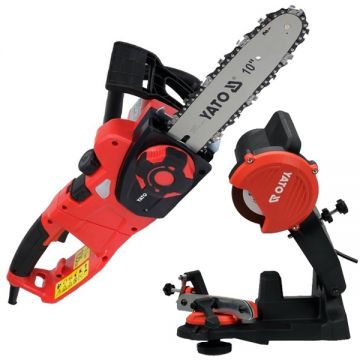 Yato  YT-84877 + YT-84990 - Drujba electrica 750 W 25 cm 12 m/s + Masina de ascutit lanturi 85 W 108x23x3.2 mm
