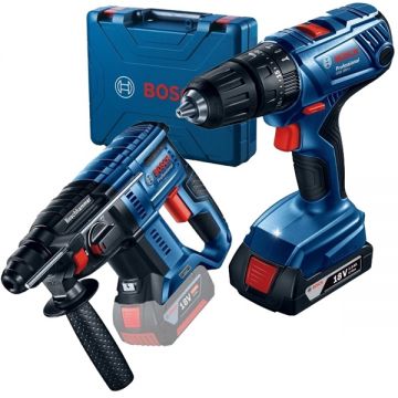 Bosch  GBH 180-LI + GSB 180-LI - Rotopercutor SDS-Plus 2 J + Masina de gaurit si insurubat cu percutie cu 1 acumulator Li-Ion 18 V 2 Ah 54 Nm valiza plastic