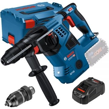 Bosch  GBH 18V-28 CF + GAL 1880 CV - Rotopercutor SDS-Plus fara acumulatori Li-Ion 18 V - Ah 3.3 J mandrina interschimbabila valiza speciala + Incarcator acumulatori