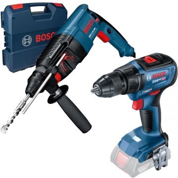 Bosch  GBH 2-26 DRE + GSR 18V-50 - Rotopercutor SDS-Plus 800 W 2.7 J valiza plastic + Masina de gaurit si insurubat 50 Nm