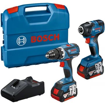 Bosch  GDR 18V-200 + GSR 18 V-EC + GBA + GAL 18V-40 - Masina de insurubat cu impact 200 Nm M6-M16 + Masina de gaurit si insurubat 60 Nm + Set 2 acumulatori si incarcator Li-Ion 18 V 4 Ah + Valiza plastic