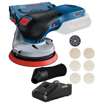 Bosch  GEX 18V-125 + M480 + GAL 18V-40 - Slefuitor cu excentric fara acumulatori 18 V - Ah 125 mm valiza speciala + Incarcator acumulatori