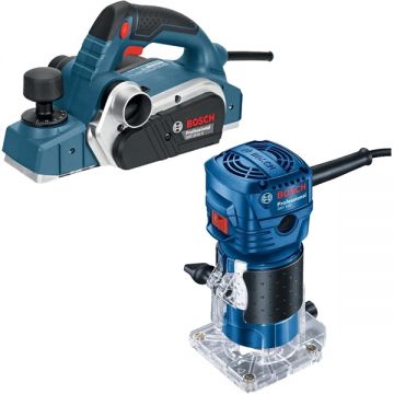 Bosch  GHO 26-82 D + GKF 550 - Rindea electrica 710 W 82 mm + Masina de frezat 550 W 6 mm