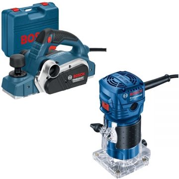 Bosch  GHO 26-82 D + GKF 550 - Rindea electrica 710 W 82 mm valiza plastic + Masina de frezat 550 W 6 mm