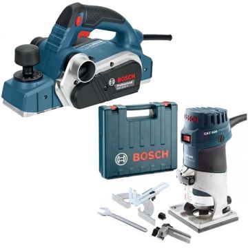 Bosch  GHO 26-82 D + GKF 600 - Rindea electrica 710 W 82 mm + Masina de frezat 600 W 6 8 mm valiza plastic