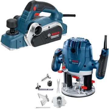 Bosch  GHO 26-82 D + GOF 130 - Rindea electrica 710 W 82 mm + Masina de frezat 1300 W 6 8 mm accesorii