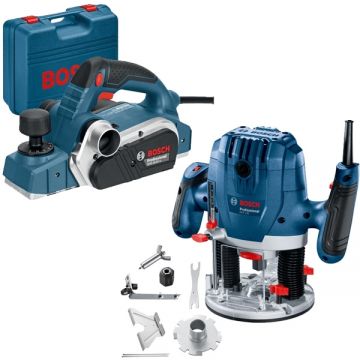 Bosch  GHO 26-82 D + GOF 130 - Rindea electrica 710 W 82 mm valiza plastic + Masina de frezat 1300 W 6 8 mm accesorii