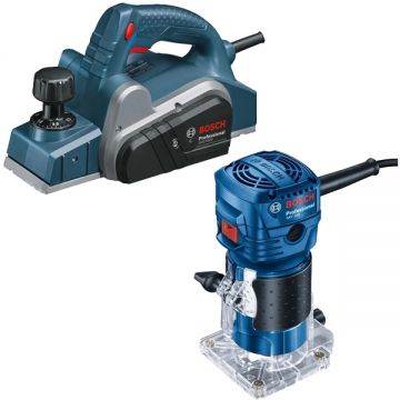 Bosch  GHO 6500 + GKF 550 - Rindea electrica 650 W 82 mm + Masina de frezat 550 W 6 mm