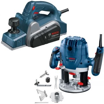 Bosch  GHO 6500 + GOF 130 - Rindea electrica 650 W 82 mm + Masina de frezat 1300 W 6 8 mm accesorii