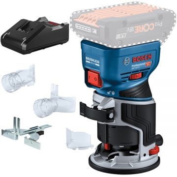 Bosch  GKF 18V-8 + GAL 18V-40 - Masina de frezat fara acumulatori Li-Ion 18 V - Ah 6 6.35 8 mm + Incarcator acumulatori