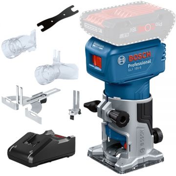 Bosch  GLF 18V-8 + GAL 18V-40 - Masina de frezat fara acumulatori Li-Ion 18 V - Ah 6 6.35 8 mm accesorii + Incarcator acumulatori