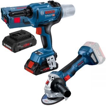 Bosch  GRG 18V-16 C + GWS 180-LI - Masina pentru nituri cu 2 acumulatori Li-Ion 18 V 4 Ah 16000 N valiza speciala + Polizor unghiular 125 mm