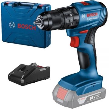 Bosch  GSB 185-LI + GAL 18V-40 - Masina de gaurit si insurubat cu percutie fara acumulatori Li-Ion 18 V - Ah 50 Nm valiza plastic + Incarcator acumulatori