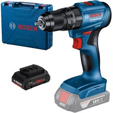 Bosch  GSB 185-LI + ProCORE - Masina de gaurit si insurubat cu percutie 50 Nm valiza plastic + Acumulator Li-Ion 18 V 4 Ah