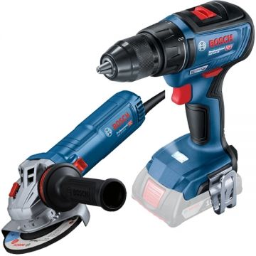 Bosch  GSR 18V-50 + GWS 12-125 S - Masina de gaurit si insurubat fara acumulatori si incarcator Li-Ion 18 V - Ah 50 Nm + Polizor unghiular cu fir 1200 W 125 mm