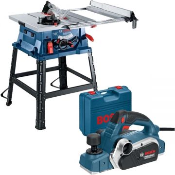 Bosch  GTS 254 + GHO 26-82 D - Fierastrau circular de masa 1800 W 254 mm + Rindea electrica 710 W 82 mm valiza plastic