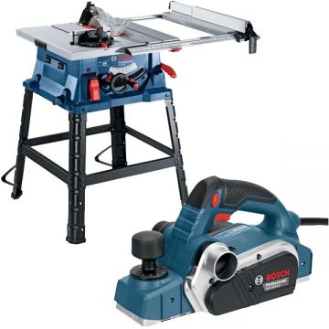 Bosch  GTS 254 + GHO 26-82 D - Fierastrau circular de masa 1800 W 254 mm + Rindea electrica 710 W 82 mm