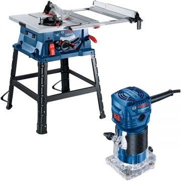 Bosch  GTS 254 + GKF 550 - Fierastrau circular de masa 1800 W 254 mm + Masina de frezat 550 W 6 mm