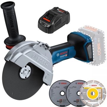 Bosch  GWS 18V-180 P + GAL 1880 CV - Polizor unghiular fara acumulatori Li-Ion 18 V - Ah 180 mm accesorii + Incarcator acumulatori